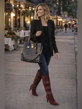 Michael Kors navy Blue Gold Studded Hamilton XL Handbag